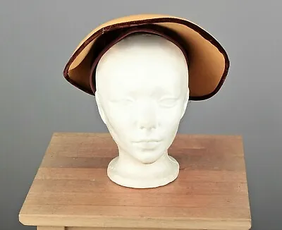 VTG Women's 30s 40s Felt Yellow & Brown Hat / Cap 1930s 1940s • $39.99
