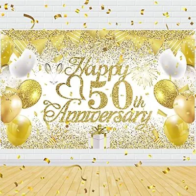 50th Wedding Anniversary Decorations White Gold Happy 50th Anniversary Banner... • $20.70