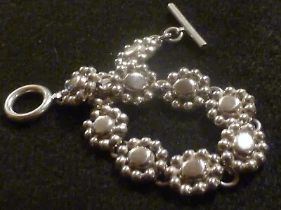 Mexico Sterling Silver Heavy Floral Link Toggle Bracelet - 7 1/4 - 32.50 Grams • $48.39