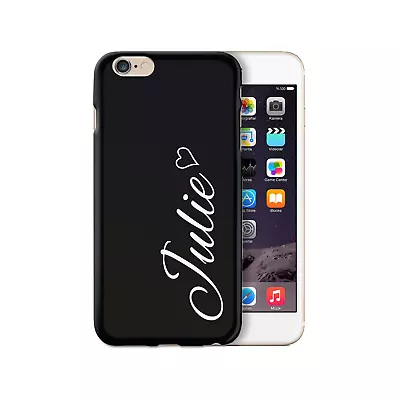 Personalised Initial Phone Case;White Heart Name On Black TPU Soft Phone Cover • £6.49