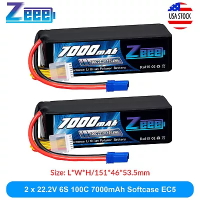 2x Zeee 22.2V 6S LiPo Battery 100C 7000mAh EC5 For RC Car Truck Tank Desert Jet • $180.99