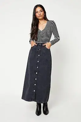 Dorothy Perkins Denim Button Through A Line Midaxi Skirt • £15.60