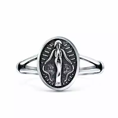 Miraculous Medal Oxidized Band Solid 925 Sterling Silver Thumb Ring (13mm) • $14.55