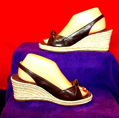 Michelle D Sz 8 Hershey Brown  Kisses  201 Leather Jute Wrapped 3  Wedge Shoes • $21.60