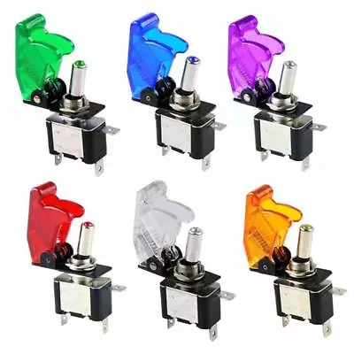 12V Illuminated LED Toggle Switch Control ON/OFF+Aircraft Missile Flip Up Cover • $6.36