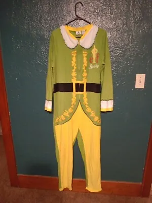 Buddy The Elf Christmas One Piece Zip Pajamas Hoodie Suit Adult Unisex Large  • $24.99