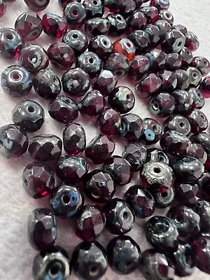 65pc Czech Glass Beads Ruby Garnet Picasso Donut Faceted 6mm Round (z35-400) • $6.50