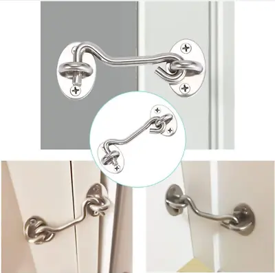 Cabin Hook And Eye Latch Lock Shed Gate Door Stainless Steel Catch Silent Holder • £3.19