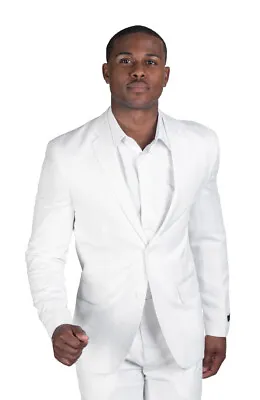 Slim Fit Mens Blazer White Linen 2 Button Notch Lapel Jacket Wedding AZAR MAN • $79