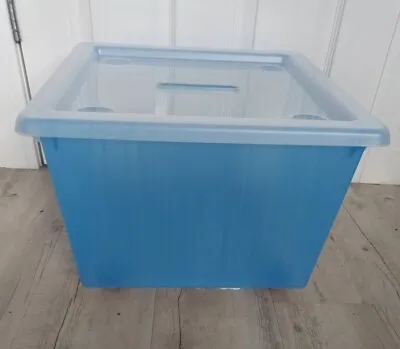 Ikea Vessla Blue Storage Box With Transparent Lid Wheels Castors 39x39x27 Kids • £12.99