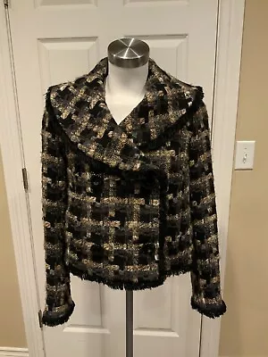 Milly Brown & Black Tweed Cropped Double Breasted Jacket Size 4 (US) • $96.19