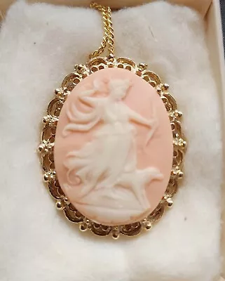 Vintage Greek Goddess Diana Cameo Necklace Pendant Brooch Pin • $23.99