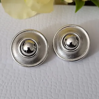 Vintage YVES SAINT LAURENT Silver Tone Round  Dome Clip-On Earrings READ • £76