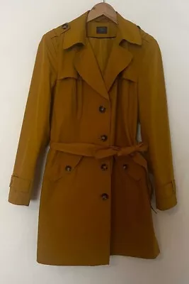 M&S Mustard Yellow Polyester Belted Knee Length Trench Coat UK 14 - CG C28 • £11.25