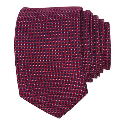 1901 Nordstrom Mens Slim Tie 100% Silk Red Navy Micro Dot Narrow Dress Necktie • $12.78