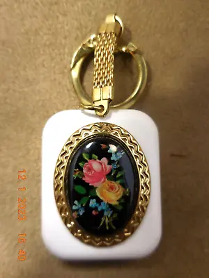 Sankyo Musical Keychain Enamel Black Floral Design  Around The World  -see Video • $20