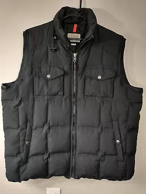 J CREW Men's Down Puffer Vest Full Zip 4 Snap Pockets Black W/Hood Size X Large • $38.99