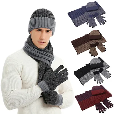 3Pcs Winter Warmer Mens Womens Beanie Hat And Neck Scarf Knitted Gloves Set Gift • £12.95