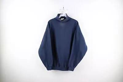 Vtg 90s Streetwear Mens L Distressed Heavyweight Blank Turtleneck Sweatshirt USA • $44.95