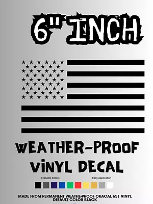 (1) 6  Wide American Flag Vinyl Decal! 🦈 Car Window Wall Sticker. Black 🌟 • $6.37