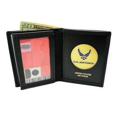 Perfect Fit Leather Wallet Air Force Wings Medallion Bi-fold Men's Black Brown • $35.96