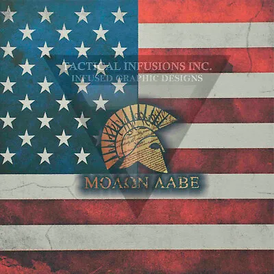 Kydex Infused Spartan Molon Labe On Old Glory Flag 7 7/8  X 7 7/8   • $12.95