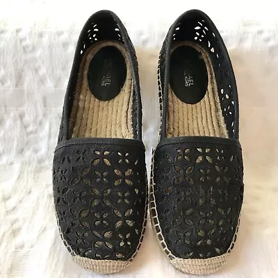 Michael Kors Darci Black Cut Out Eyelet Espadrille Slip-On Flats Sz 7.5 • $27.99