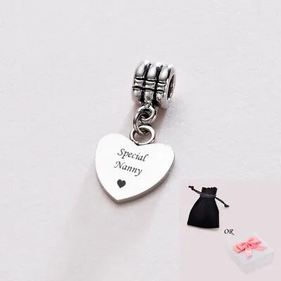 Personalised Special Nanny Charm Gift For Nanny European Engraved Silver Gift • £13.99