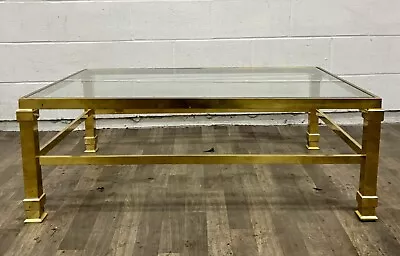 Vintage French Maison Jansen Style Brass And Glass Cocktail Table Coffee Table • $899
