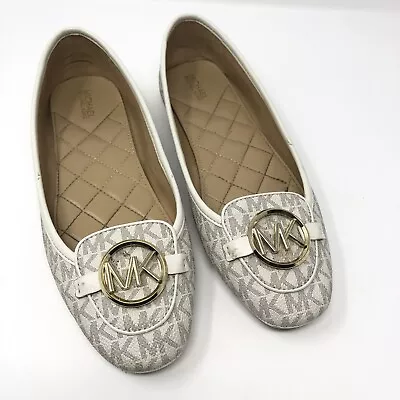 Michael Kors Women's 8.5 Moccasin Flats Vanilla Cream MK Signature Shoes Logo • $27