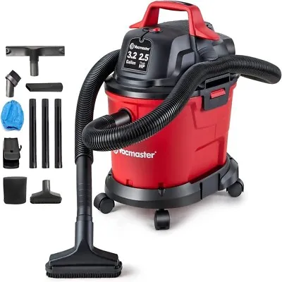 Vacmaster 3.2 Gallon 2.5 Peak Wet Dry Vacuum Cleaner Wall Mounted Portable Red • $64.99