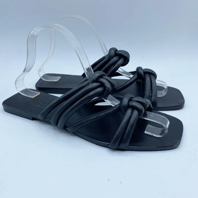 $21.98 • Buy Zara Womens Knotted Rope Slide Sandals Size 39 8.5 Black Flats Square Toe