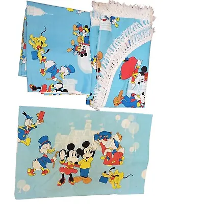 Vintage Disney Frontierland Mickey Mouse Fringe Coverlet Queen Twin Sheet Case • $149.99