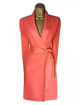 BNWT Karen Millen UK16 US12 Tuxedo Blazer Dress Wrap Belted Coral • £109.99