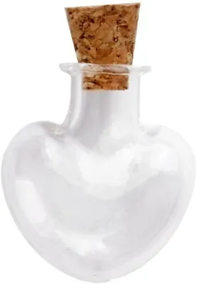 5 X HEART SHAPED MINI CORK STOPPER CLEAR GLASS BOTTLE PENDANT WISHING BOTTLE  • £3.54