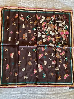 Authentic LOUIS VUITTON Butterfly Motif Scarf Multi-Color Silk • $192.99