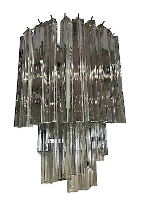 Murano PAIR Art Deco Crystal Clear Venini Triedri Chandelier Wall Sconces • $2000