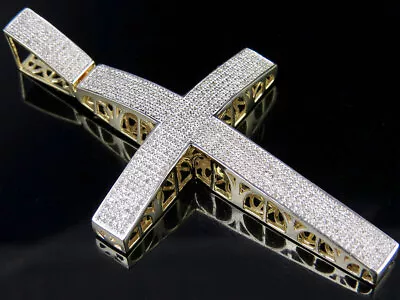 Men's 10K Yellow Gold Genuine Diamond Icy Dome Cross Pendant Charm 3/4CT 2.5  • $1079.99