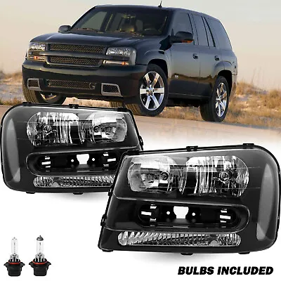 For 2002-2009 Chevy Trailblazer Black Housing Headlights Headlamps Assembly PAIR • $74.59