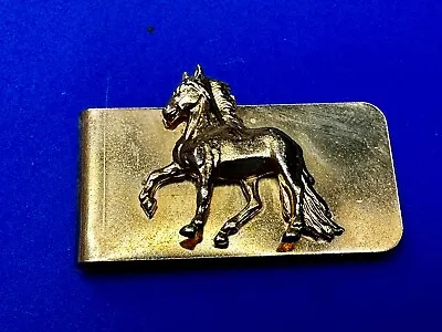 Vintage Mustang Horse Running Trotting Prancing Gold Tone Money Clip • $12.50