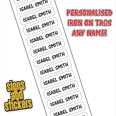 50 Personalised Iron On Name Tags School Uniform Care Home Labels Easy To Apply • £3.15