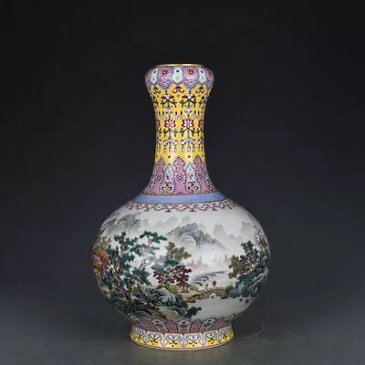 12.6  Antique Dynasty Porcelain Qianlong Mark Famille Rose Landscape House Vase • $2214.50