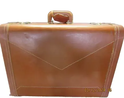 Vintage  Marco Polo Brown Leather Suitcase..25 ..no Key • $43
