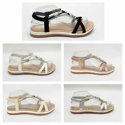 £8.99 • Buy Womens Flat Diamante Sandal Ladies Sling Back Flip Flop Summer Shoe Size