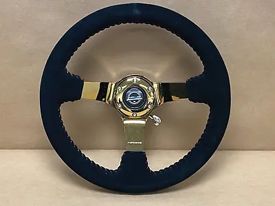 NRG ST-036GD-S Race Series Steering Wheel Black Suede Gold Spokes Red Stitching • $154