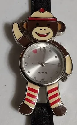 Vintage Paul Frank Sock Monkey Women Watch Black Leather Band • $22.49