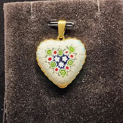 Murano Millefiori Art Glass Heart Pendant GP Sterling 925 Venetian  • $26