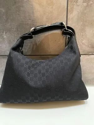 Authentic Gucci GG Monogram Canvas & Leather Horsebit Hobo Shoulder Bag Classic • $440