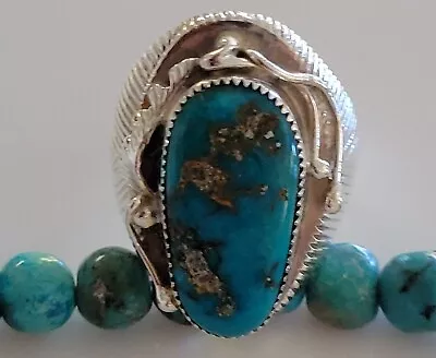 Vintage OLD PAWN Navajo Handmade Sterling TWO STONE 70s Turquoise Ring Sz 10.5 • $81