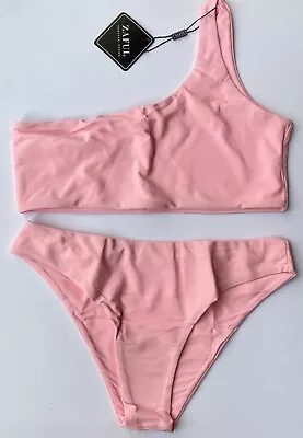 Zaful Pink Asymmetrical NonPadded Top & Bottoms Swimwear Bikini Set BNWT - 10 • £12